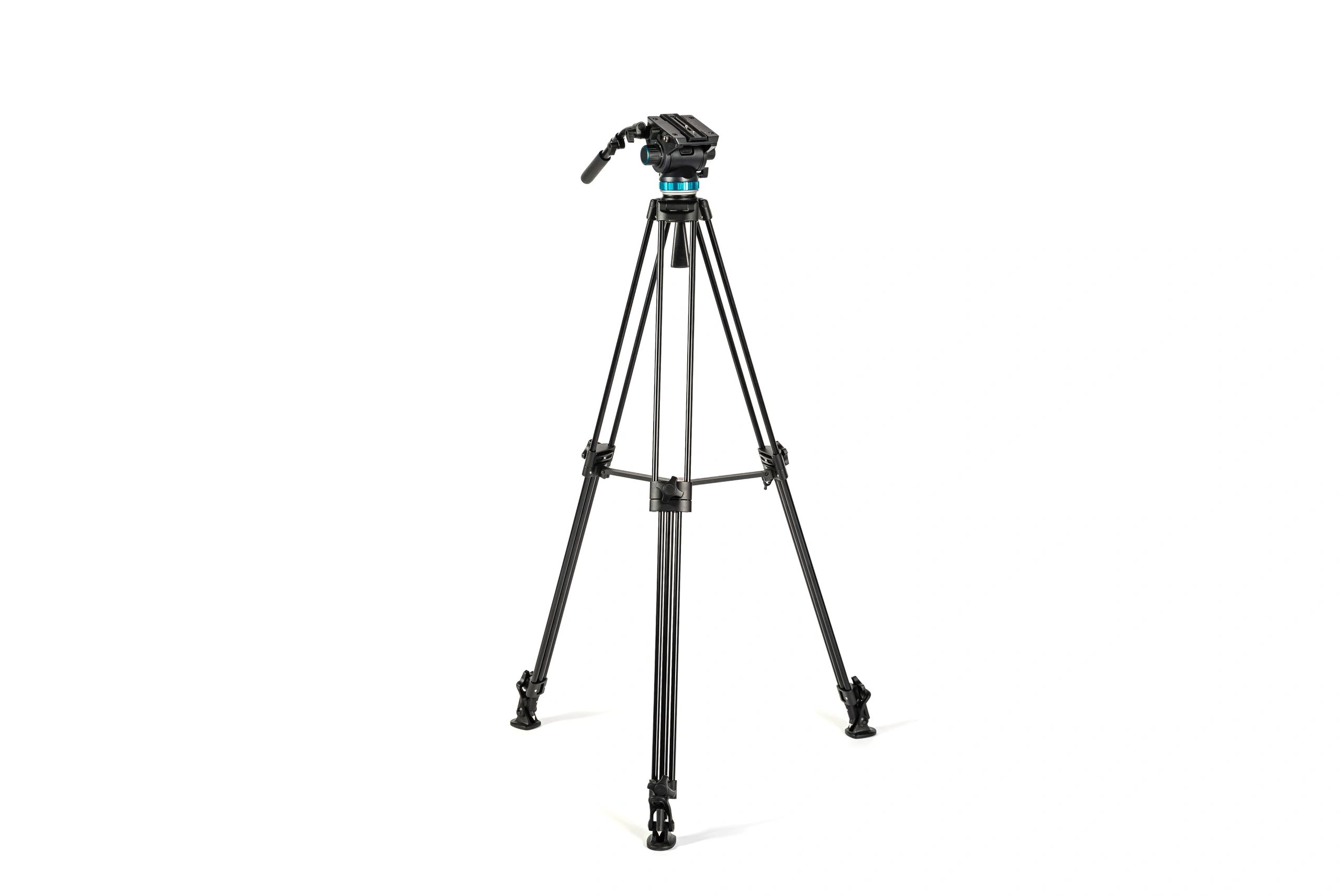 Tripod and camera head on a white studio background