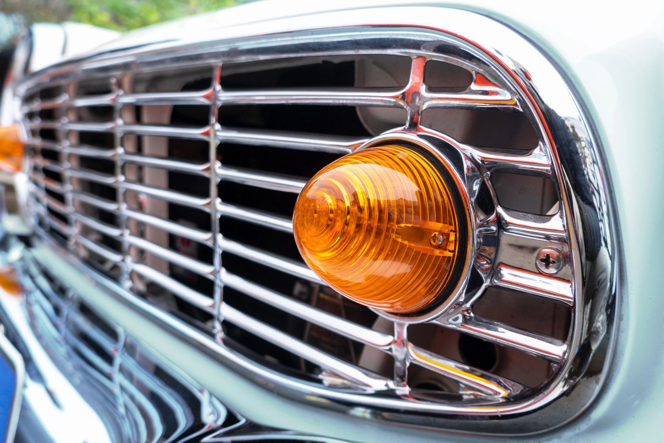 Classic car grille and turn signal detail